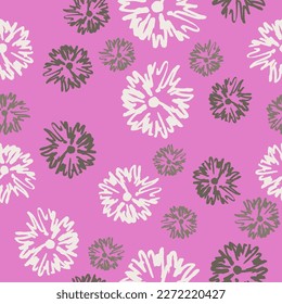 Seamless floral pattern with silhouetted daisy flowers. Hand drawn sketches on pink background.