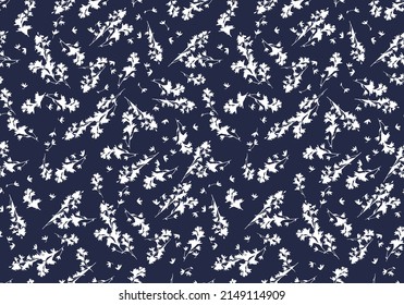 Seamless floral pattern. Silhouettes of bells on blue background. Campanula flowers. Vector Illustration.