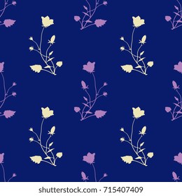 Seamless floral pattern with silhouettes of bluebell flowers.