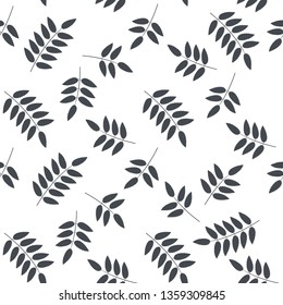 Seamless floral pattern with silhouettes of branches with leaves on a white background. Vector monochrome illustration.