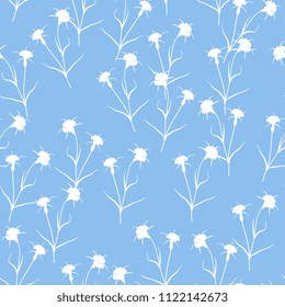 Seamless floral pattern with silhouettes of Corn Cockle plant. Vintage style.