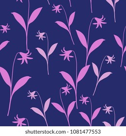 Seamless floral pattern with silhouettes of dog's-tooth-violet or dogtooth violet plants. (Erythronium dens-canis).