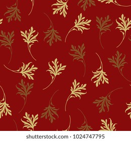 Seamless floral pattern with silhouettes of small ornate leaves.