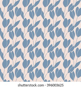 Seamless floral pattern with silhouettes of snowdrops on a beige background. Vector eps 10.