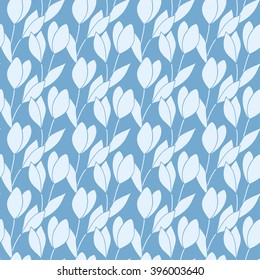 Seamless floral pattern with silhouettes of snowdrops in blue. Vector eps 10.