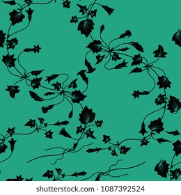Seamless floral pattern with silhouettes of stylized vines.