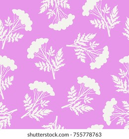Seamless floral pattern with silhouettes of tansy flowers. Romantic vintage style.