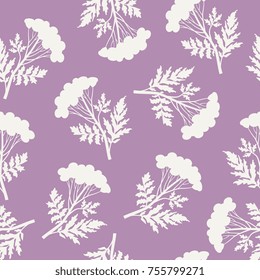 Seamless floral pattern with silhouettes of tansy flowers. Delicate vintage style.