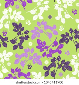 Seamless floral pattern with silhouettes of wild plants. 