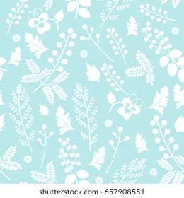 Seamless floral pattern with silhouettes of wild plants.