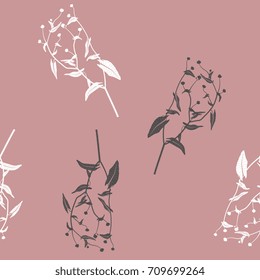 Seamless floral pattern with silhouettes of wild herbs.