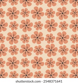 Seamless floral pattern with simple brown flowers on clean light brown background. Floral pattern for fabrics, textile, wallpapers and decoration use.