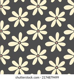 Seamless floral pattern. Simple camomile vector illustration. Graphic fabric print template. Doodle line art background with flowers. Scrapbook or wrapping paper.