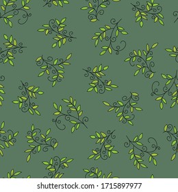 Seamless floral pattern. Simple cute print for textiles and paper in green colors. Vector illustration.