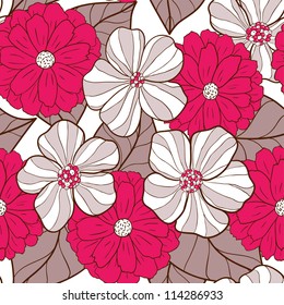 Seamless floral pattern with simple flower and leaf