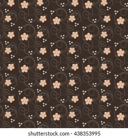 Seamless floral pattern with simple flowers on brown background