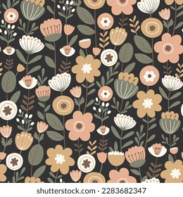 Seamless Floral Pattern Simple Minimalistic Scandinavian. Vector Flat illustration
