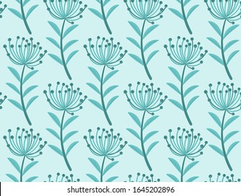 Seamless floral pattern. Simple repeated pattern in blue / mint color can be used for textile