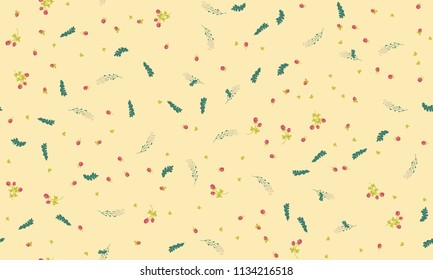 Seamless floral pattern with simple small flowers. Folk style millefleurs. Plant background for textile, wallpaper, covers, surface, print, wrap, scrapbooking, decoupage. 