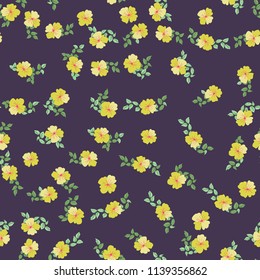 Seamless floral pattern with simple small flowers. Folk style millefleurs. Plant background for textile, wallpaper, covers, surface, print, wrap, scrapbooking, decoupage. 