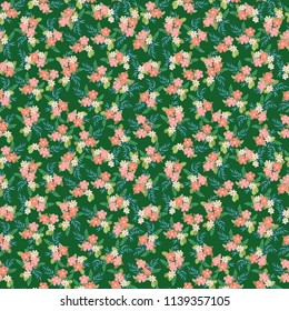Seamless floral pattern with simple small flowers. Folk style millefleurs. Plant background for textile, wallpaper, covers, surface, print, wrap, scrapbooking, decoupage. 