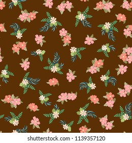 Seamless floral pattern with simple small flowers. Folk style millefleurs. Plant background for textile, wallpaper, covers, surface, print, wrap, scrapbooking, decoupage. 