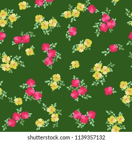 Seamless floral pattern with simple small flowers. Folk style millefleurs. Plant background for textile, wallpaper, covers, surface, print, wrap, scrapbooking, decoupage. 