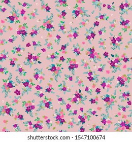Seamless floral pattern with simple small flowers. Folk style millefleurs. Plant background for textile, wallpaper, covers, surface, print, wrap, scrapbooking, decoupage. 