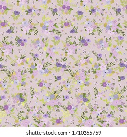 Diseño floral sin inconvenientes con flores pequeñas simples. Millefleurs al estilo folk. Fondo vegetal para textil, papel tapiz, cubiertas, superficie, impresión, envoltura, desguace, desenvolvimiento. 