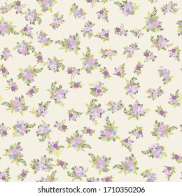 Seamless floral pattern with simple small flowers. Folk style millefleurs. Plant background for textile, wallpaper, covers, surface, print, wrap, scrapbooking, decoupage. 