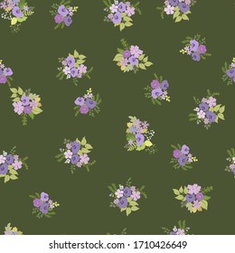 Seamless floral pattern with simple small flowers. Folk style millefleurs. Plant background for textile, wallpaper, covers, surface, print, wrap, scrapbooking, decoupage. 