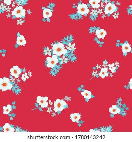 Seamless floral pattern with simple small flowers. Folk style millefleurs. Plant background for textile, wallpaper, covers, surface, print, wrap, scrapbooking, decoupage. 