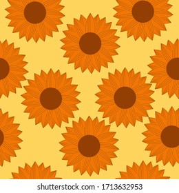  Nahtlose Blumenmuster. Einfache Sonnenblumen auf beigem Hintergrund. Blumenheller Hintergrund für Textilien, Umhüllung, Tapete, Banner, Scrapie. Vektorillustration-Textur EPS10