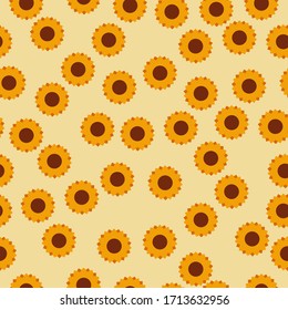 Seamless floral pattern. Simple sunflowers on beige background. Floral bright backdrop for fabric textile, wrapping, wallpaper, banner, scrapbook. Vector texture eps 10