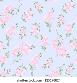 Seamless floral pattern with simple vintage flowers and leafs