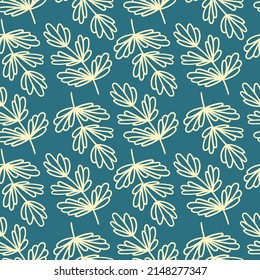 Seamless Floral Pattern with Sketch Branches and Leaves. Nature boho style background, graphic line print