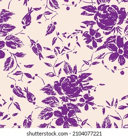 Seamless floral pattern of sketches silhouettes roses and daisies 