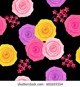Seamless floral pattern with small abstract roses in shades of pink. Vector illustration in vintage style.