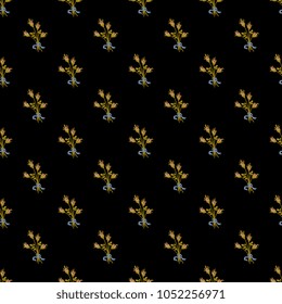 Seamless floral pattern with small bouquets of rose buds with a ribbon. Cute romantic vintage style.
