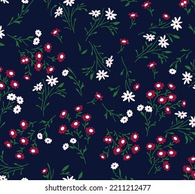 Seamless Floral Pattern small flower pattern on navy background 