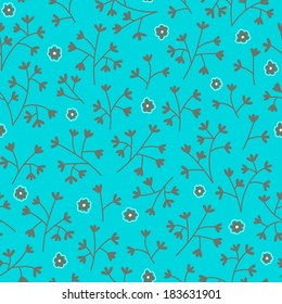 Seamless floral pattern with small flowers. Endless bright blue background. Use for wallpaper, print, pattern fills, web page background.