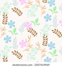 Seamless floral pattern. Small flowers scattered over a white background. This pattern design for printing on surfaces and web design.