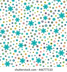 Seamless floral pattern with small flowers of fresh colors on a white background