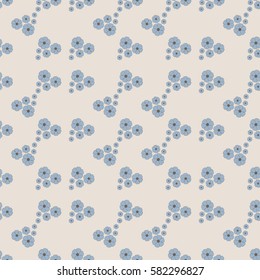 Seamless floral pattern. Small flowers on a light background. Vector illustration. Gray, blue, brown.