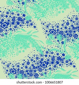 Seamless Floral Pattern with Small Freehand Flowers in Zentangle Style. Hand Drawn Doodle Rapport. Seamless Background for Print, Calico, Fabric, Linen. Vector Texture with Delicate Blossoms