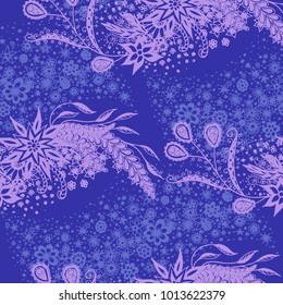 Seamless Floral Pattern with Small Freehand Flowers in Zentangle Style. Hand Drawn Doodle Rapport. Seamless Background for Print, Calico, Fabric, Linen. Vector Texture with Delicate Blossoms