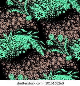 Seamless Floral Pattern with Small Freehand Flowers in Zentangle Style. Hand Drawn Doodle Rapport. Seamless Background for Print, Calico, Fabric, Linen. Vector Texture with Delicate Blossoms