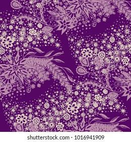 Seamless Floral Pattern with Small Freehand Flowers in Zentangle Style. Hand Drawn Doodle Rapport. Seamless Background for Print, Calico, Fabric, Linen. Vector Texture with Delicate Blossoms