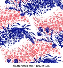 Seamless Floral Pattern with Small Freehand Flowers in Zentangle Style. Hand Drawn Doodle Rapport. Seamless Background for Print, Calico, Fabric, Linen. Vector Texture with Delicate Blossoms