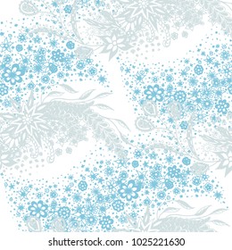 Seamless Floral Pattern with Small Freehand Flowers in Zentangle Style. Hand Drawn Doodle Rapport. Seamless Background for Print, Calico, Fabric, Linen. Vector Texture with Delicate Blossoms